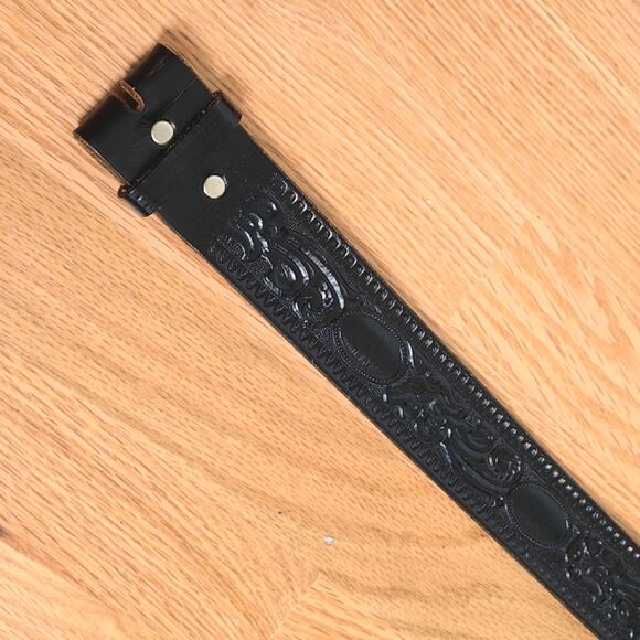 Black Leather Stamped belt size 30 no buckle - Picture 1 of 7